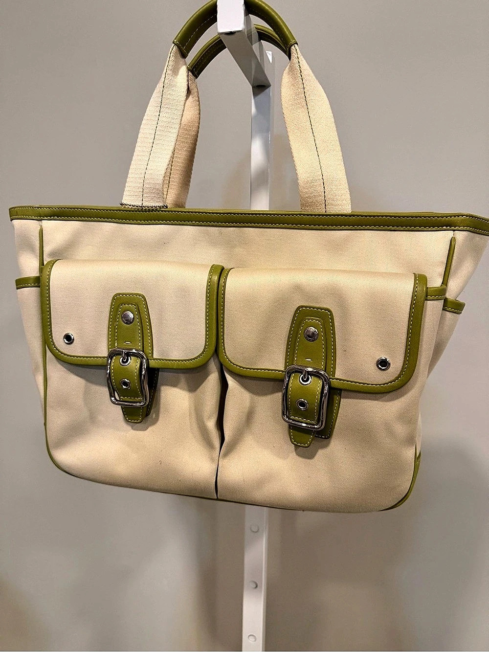 Vintage Hamptons Coach Canvas Tote in Beige & Green